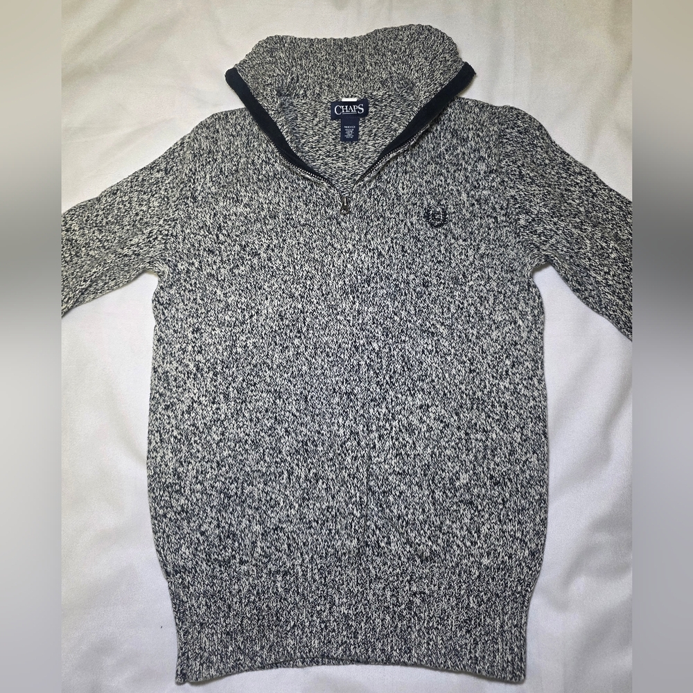 Chaps 100% Cotton Marled Half-Zip Knit Sweater- Size M 10-12